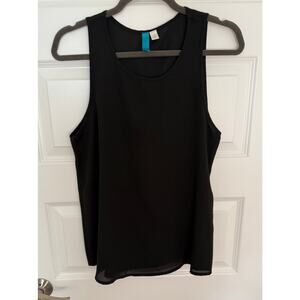 Black Sleeveless Sheer Layer Tank Top Women’s Size M Made in USA Pit to Pit 18.5